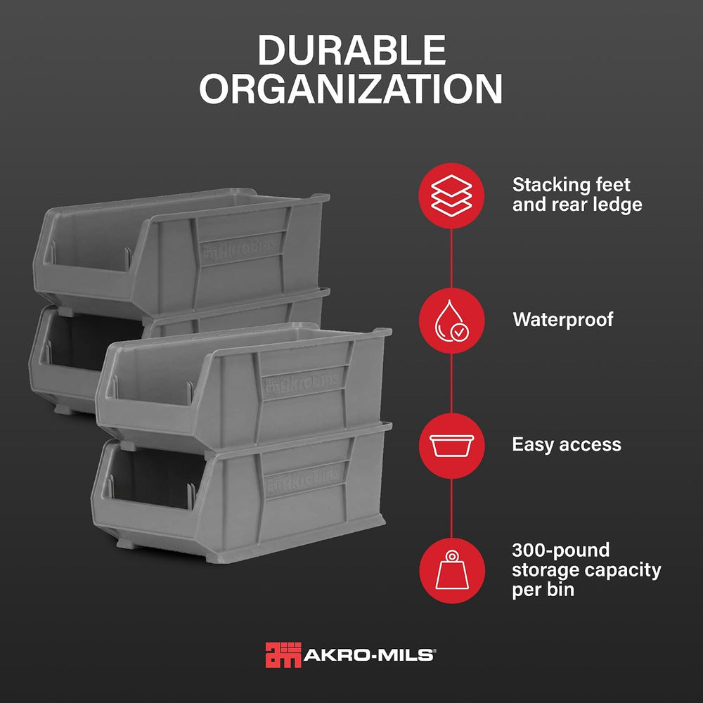 Akro-Mils 30287 Super-Size AkroBins Plastic Storage Bins, Space-Saving Stacka...