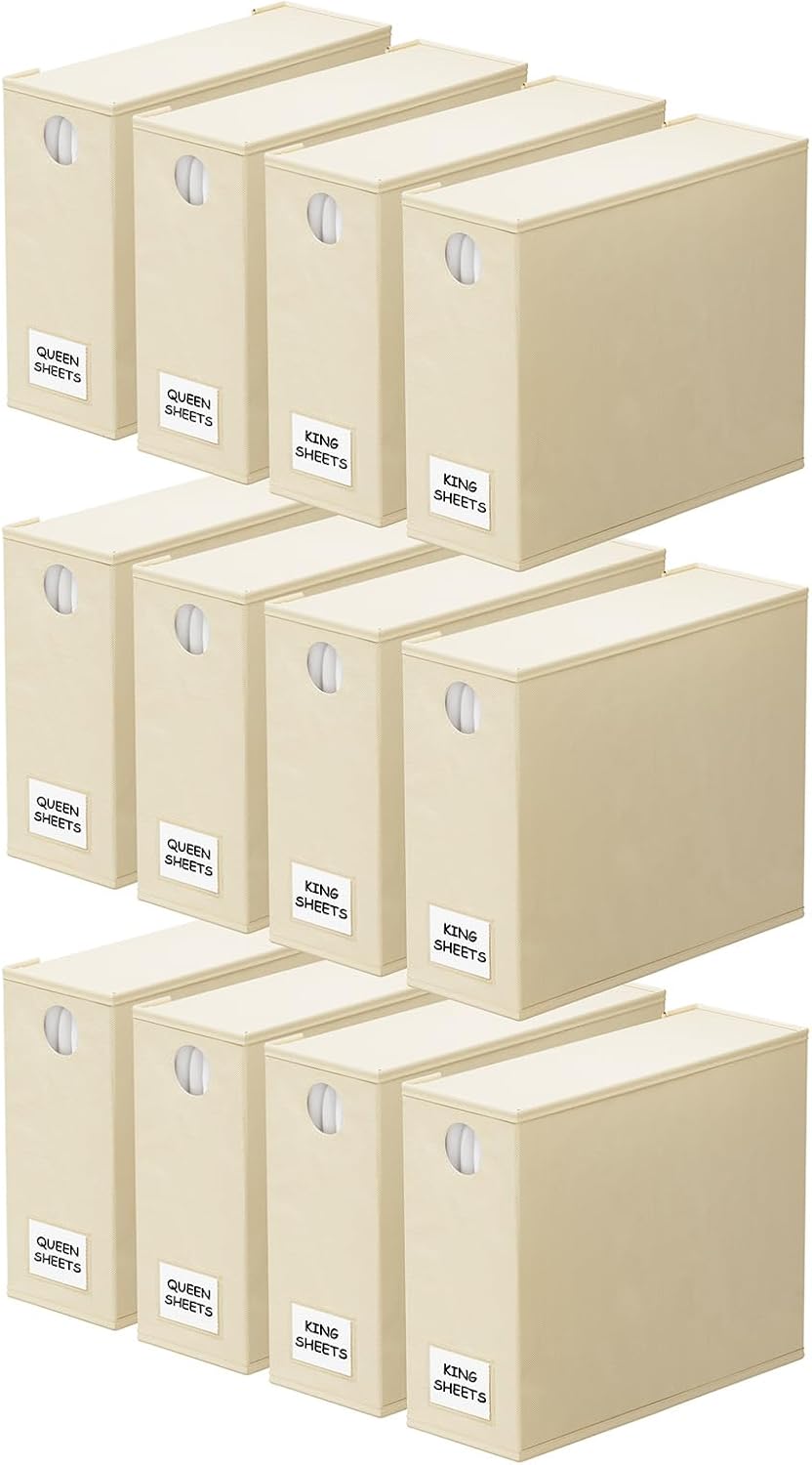 SpaceAid 12 Pack Bed Sheet Organizers and Storage, Foldable Organizer for Lin...