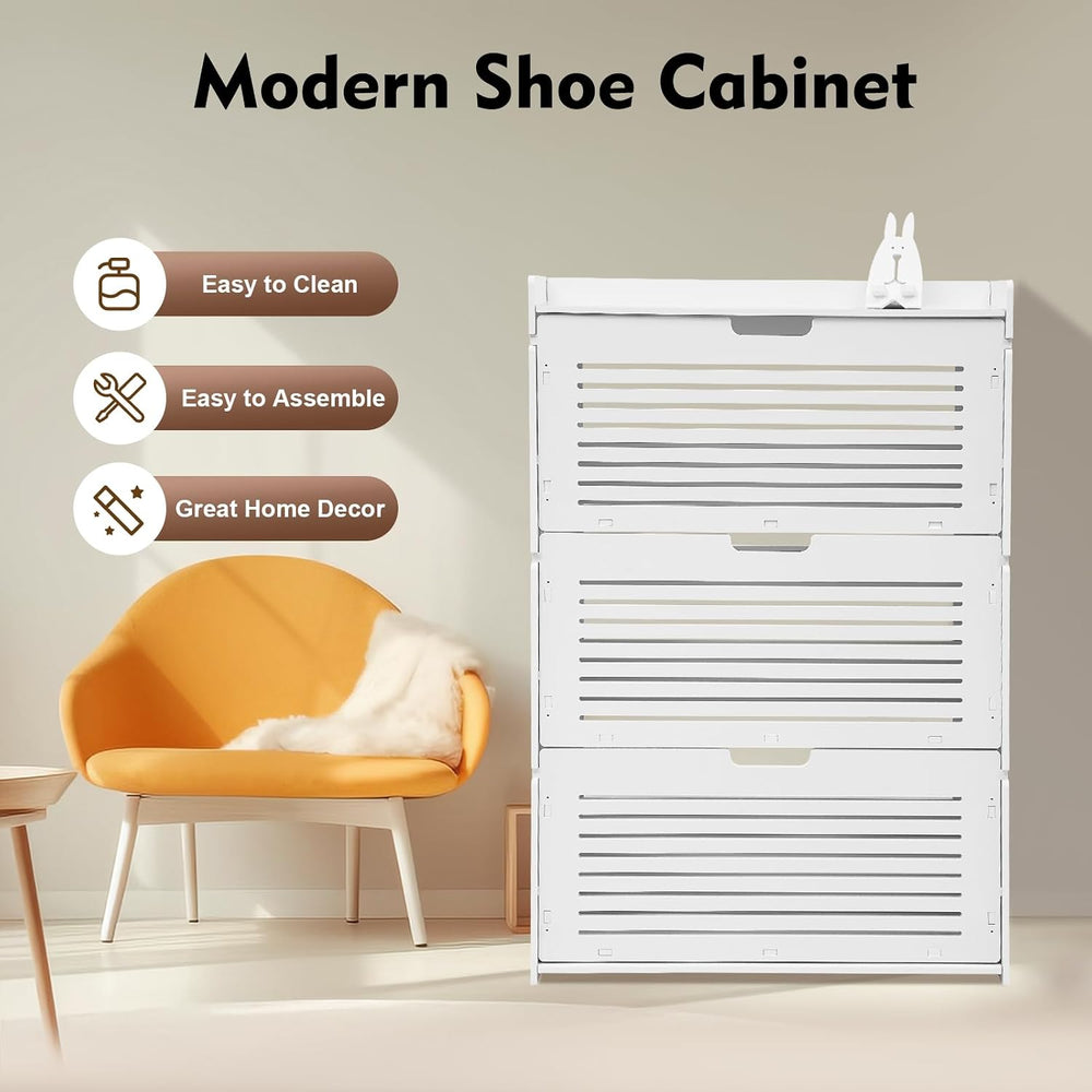 Shoe Storage Cabinet w/3 Flip Drawers, Slim Shoe Rack for Entryway