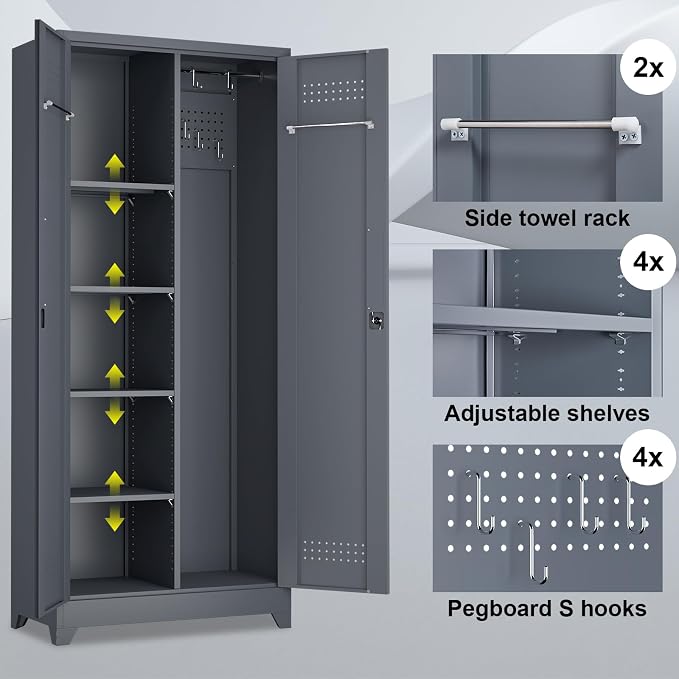 Metal Tool Storage Cabinet, Broom Closet
