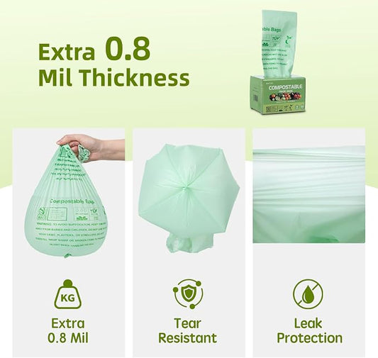 Compostable Trash Bags, Small Compost Bags 3 Gallon, Extra Thick 0.8 Mils - Image 2