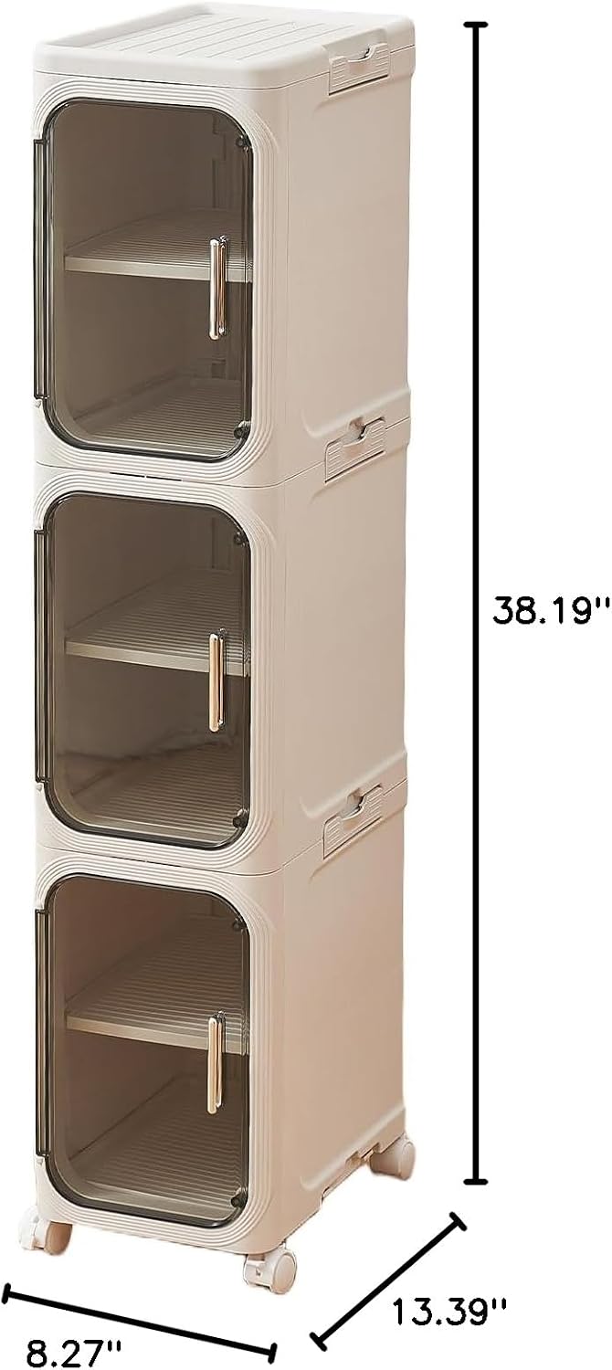 UFORU Tall Narrow Storage Cabinet,Slim Organizer with Magnetic Doors&Wheels