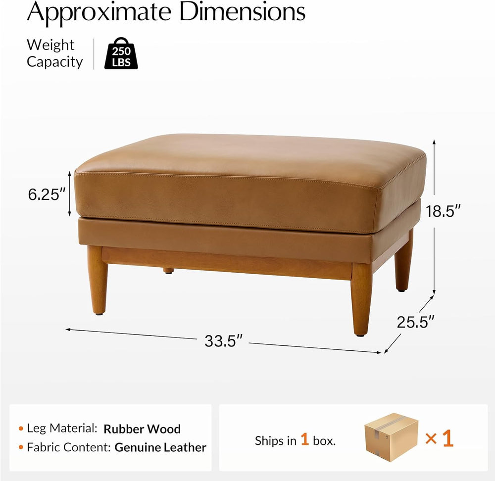 HULALA HOME Genuine Leather Ottoman Coffee Table, Foot Stools Ottoman with So...
