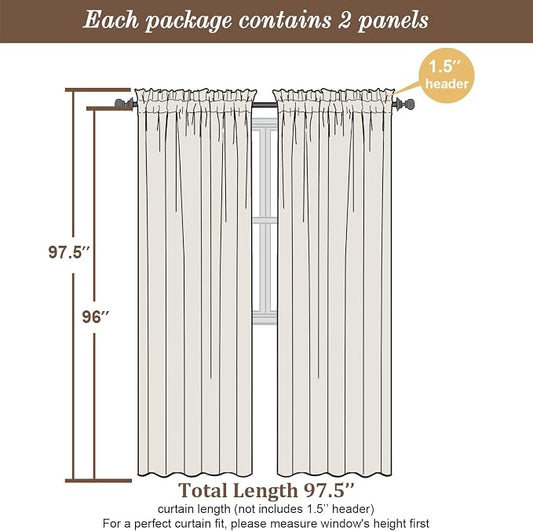 Chyhomenyc White Sheer Curtains 96 Inches Long 2 Panels, Light Filtering White - Image 2