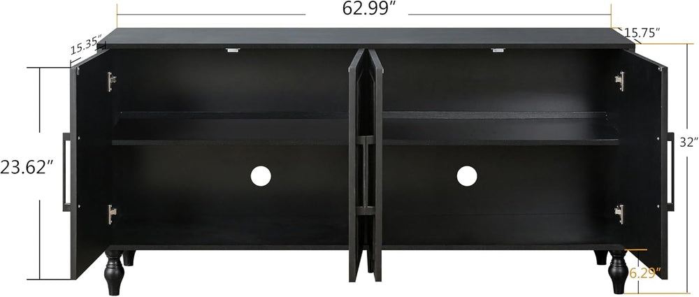 YOPTO Wood Storage Sideboard with Three Tempered Glass Doors and Adjustable S...