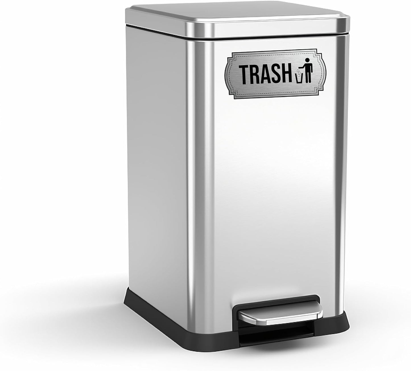Recycle and Trash Stickers for Trash Cans - Stainless Steel Style Vinyl Recycling Bin Labels - 2 Pack - 6.5" by 3" Decals Logo - Waste Signs for Home Kitchen or Office Bins Indoor/Outdoor Use