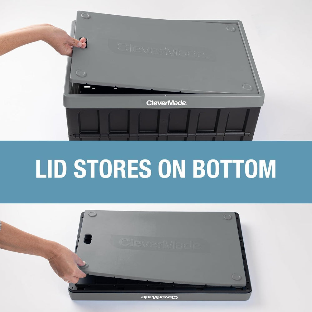 CleverMade Collapsible Storage Bins With Lids, 62L 3 Pack, 100 lb, Obsidian
