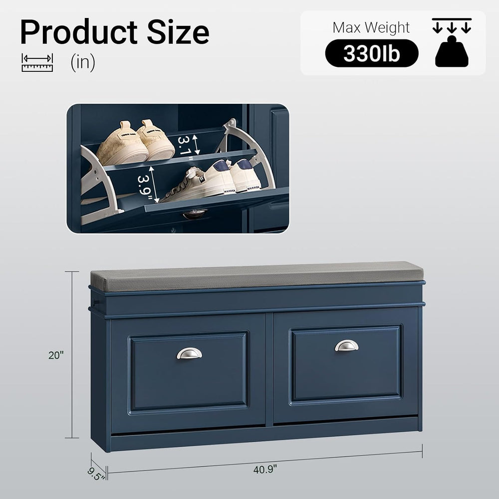 Haotian Shoe Storage Bench Entryway, Shoe Cabinet Bench with 2 Flip Drawers &...