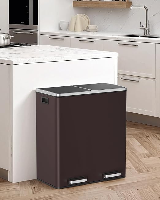 Arlopu 16 GallonStainless Steel Trash Can, 60L Dual Compartment, Metal Kitchen - Image 9
