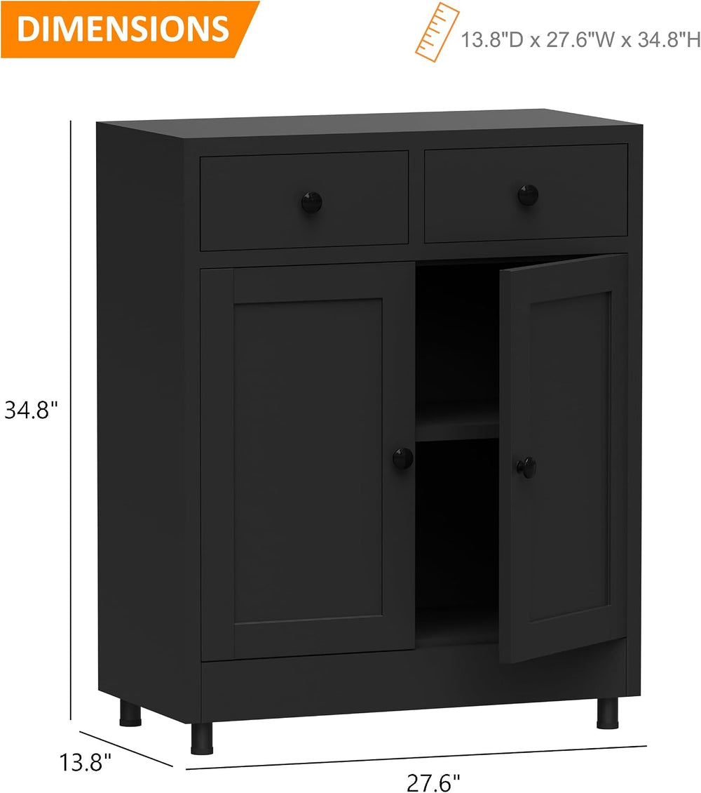 Metal Storage Cabinet with 2 Drawers and Adjustable Shelf, Sideboard Buffet C...