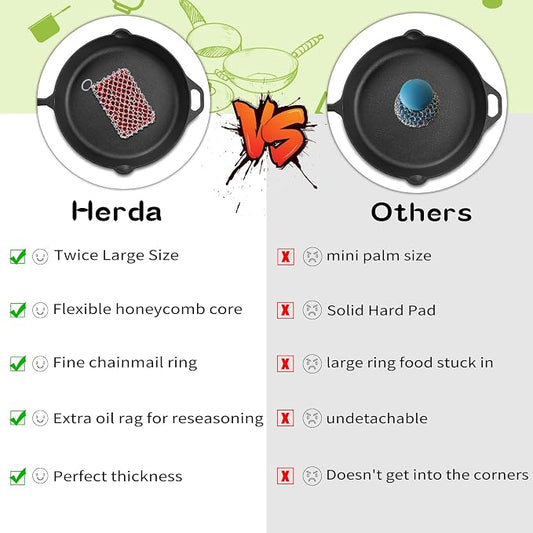 Herda 316L Cast Iron Scrubber Cleaner, Large Cast Iron Chain Mail Scrubber - Image 2