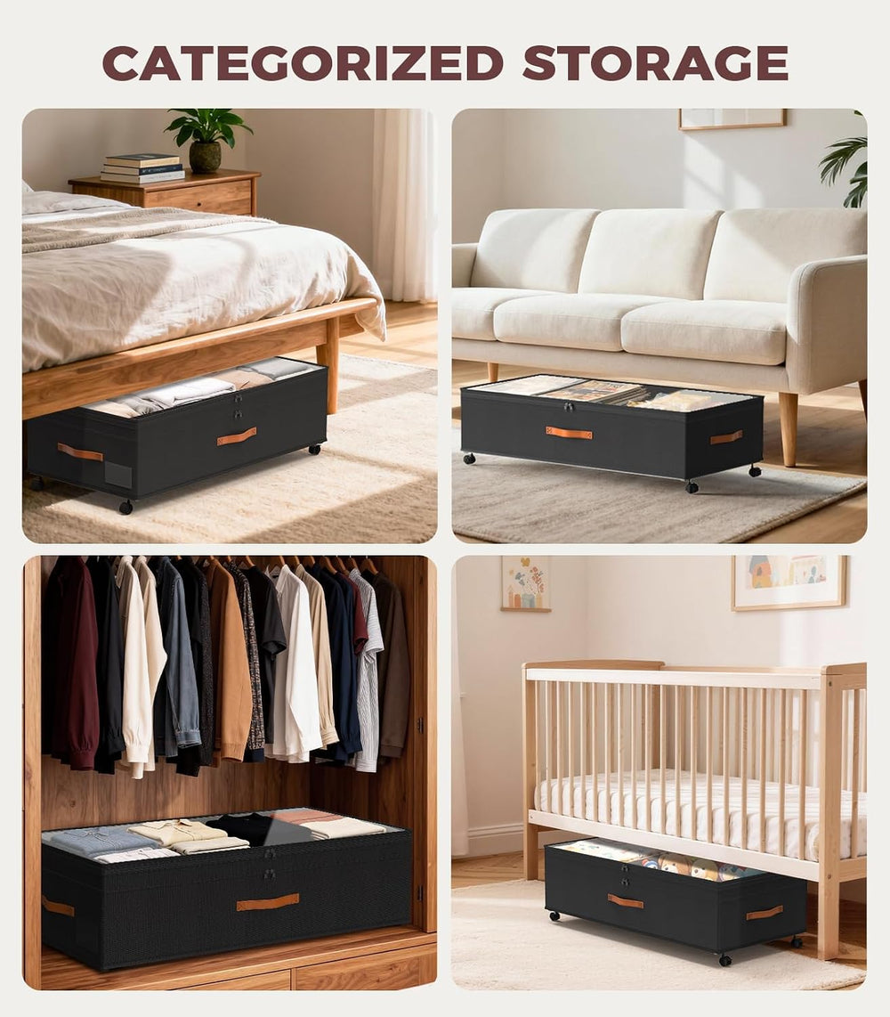 Under Bed Storage with Wheels, 35.5 inches Underbed Storage Large Capacity Un...