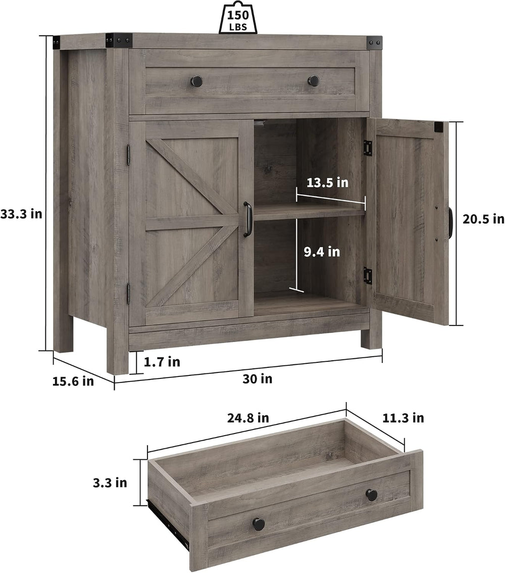 HOSTACK Kitchen Storage Cabinet, Farmhouse Coffee Bar Cabinet, Ash Gray