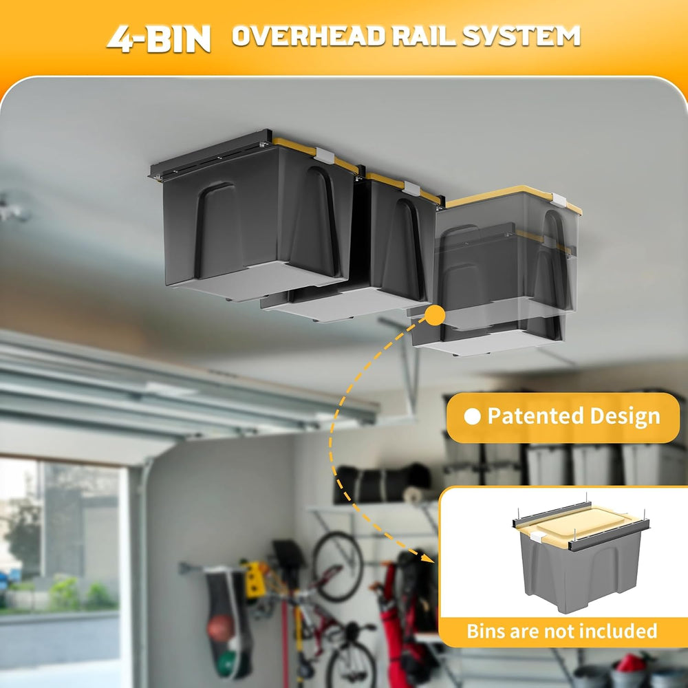 WALMANN Overhead Tote Storage Rails, Heavy Duty Garage Ceiling Bin Rack