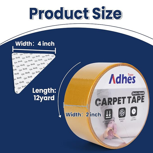 Adhes Double-Sided Carpet Tape, 2 Inch x 12 Yard Rug Tape - Image 2