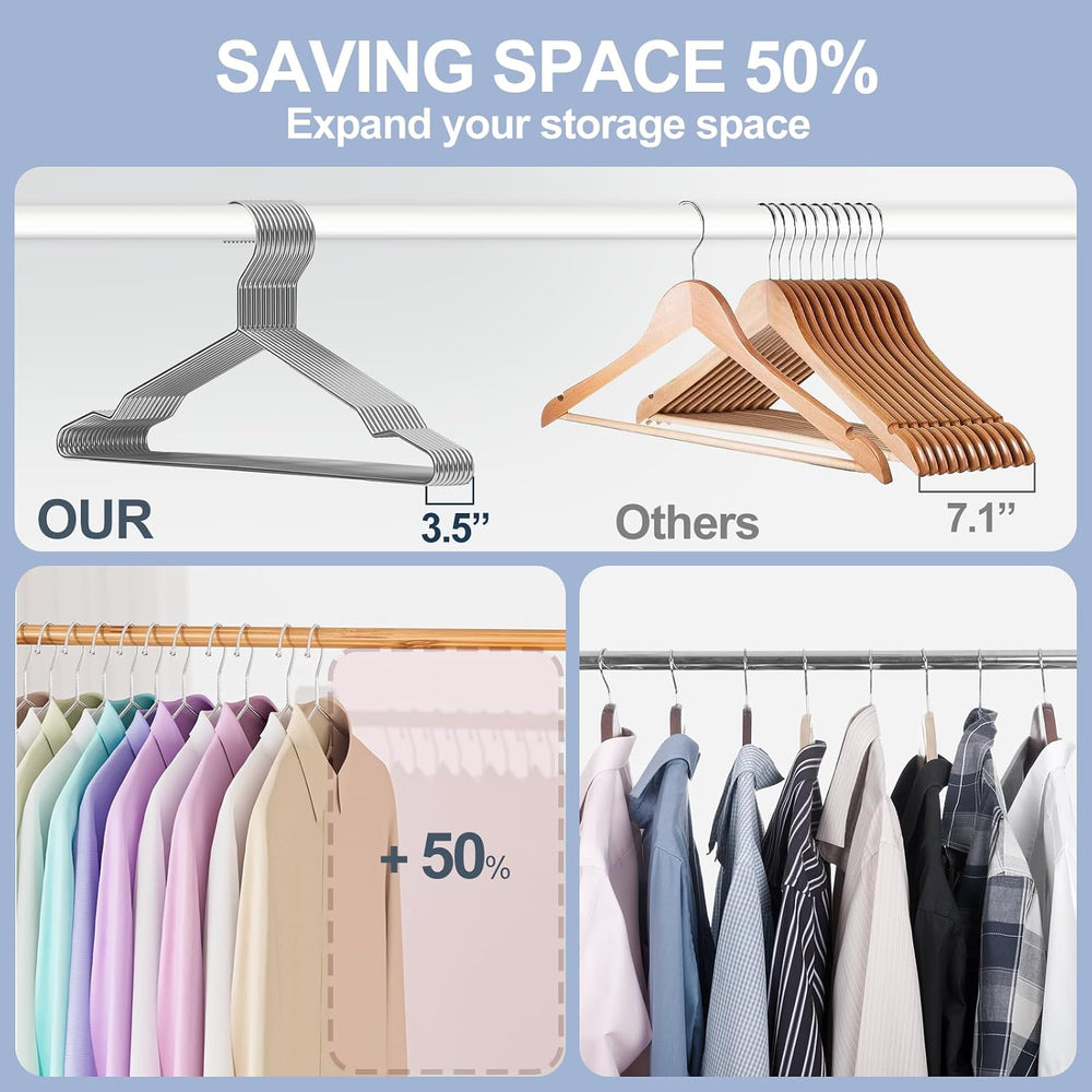Heavy Duty 100 Pack Clothes Hangers, 16" Stainless Steel Metal