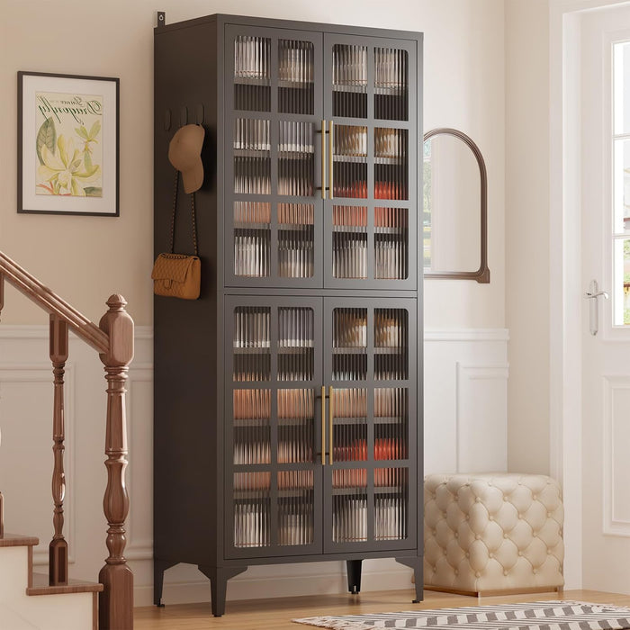 8-Tier 65" Tall Metal Shoe Cabinet with 4 Acrylic Doors