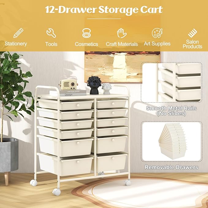GOFLAME 12-Drawer Rolling Storage Cart, Mobile Utility Cart