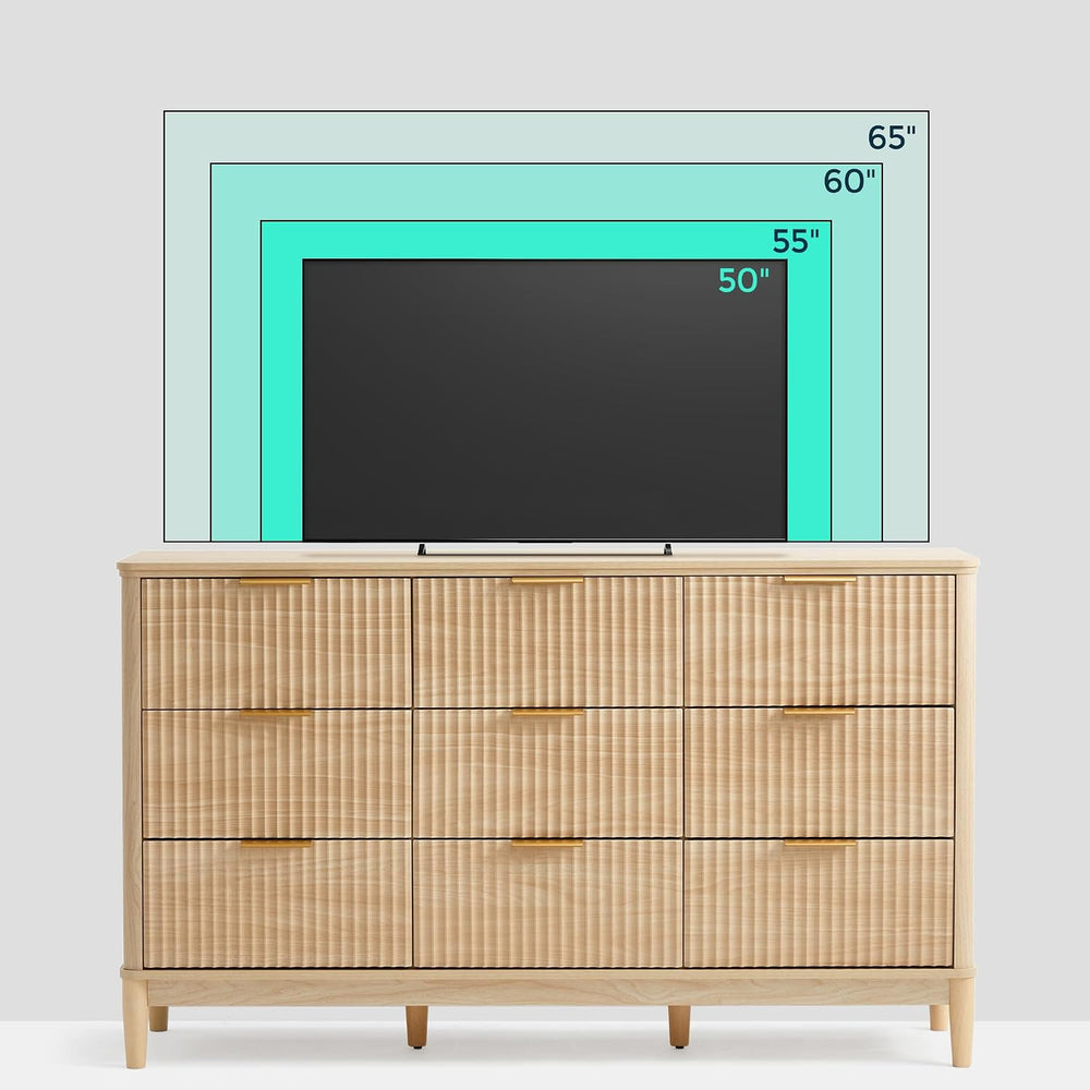 LINSY Fluted Dresser for Bedroom with 9 Drawers, Mid Century Modern Chest of ...