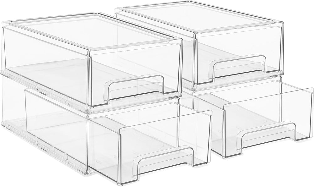 Sorbus Clear Stackable Storage Drawers for Refrigerator (Medium, 4 Pack)