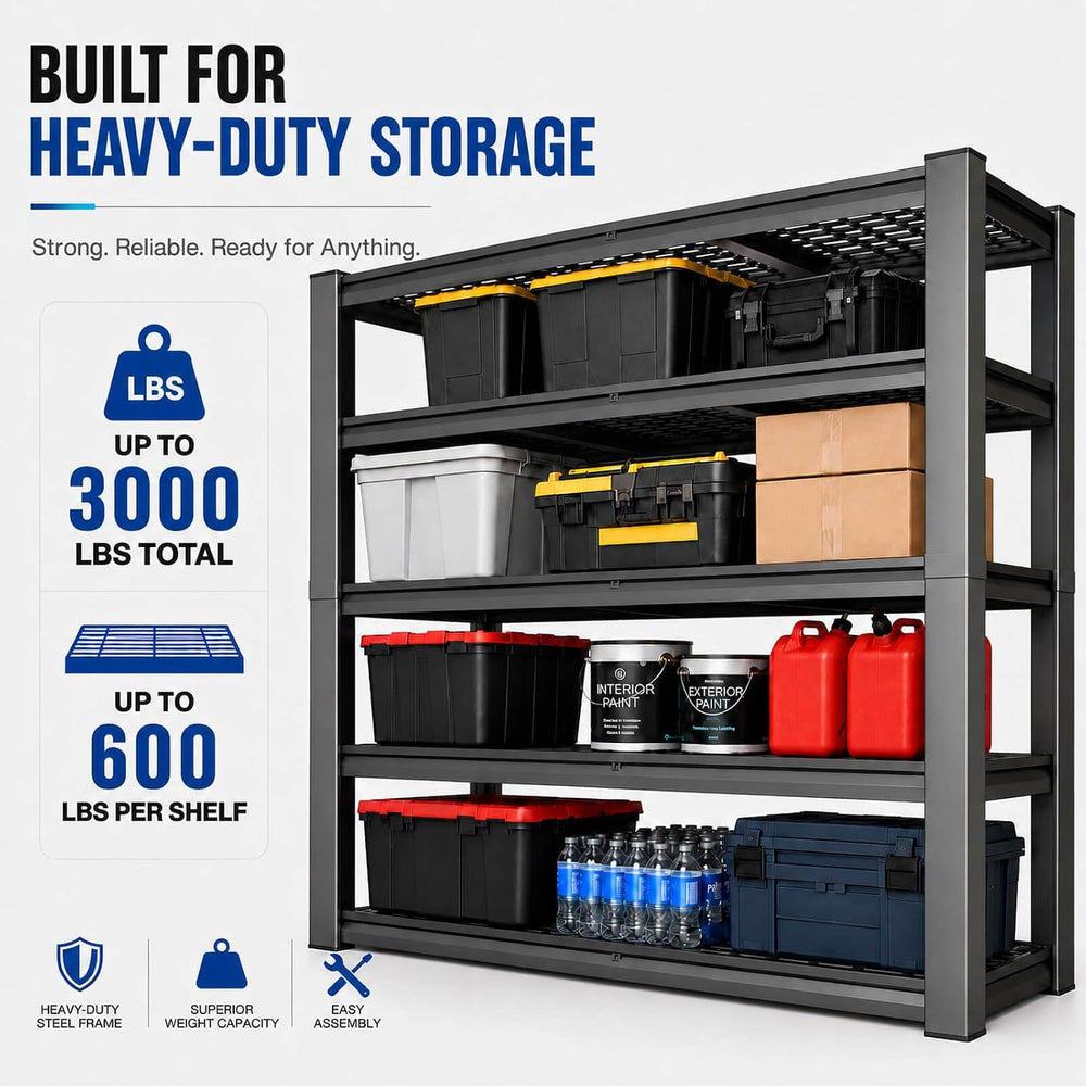 Tote Storage Rack, Garage Shelving Heavy-Duty Storage Bin Rack, 4-Tier Storag...