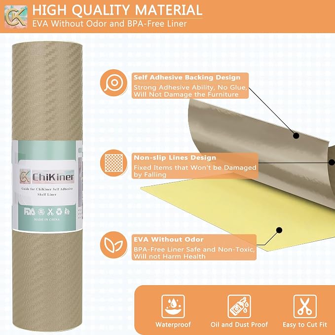Self-Adhesive Shelf Liner Kitchen Liner, Waterproof Backed Paper Easy Peel and