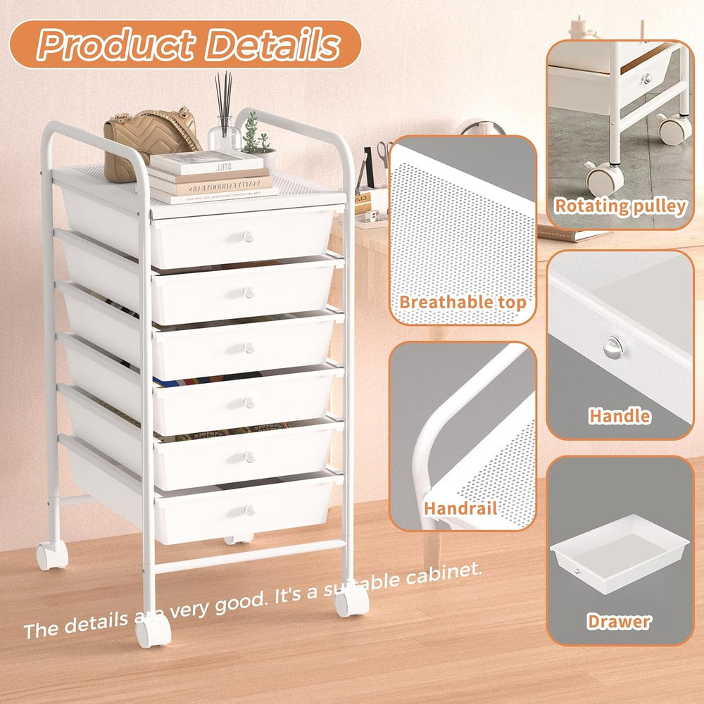 6 Tier Utility Rolling Cart with 6 Drawers Multipurpose Rolling Storage Cart ...
