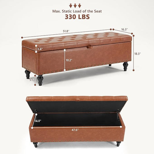 51.8’’ Storage Ottoman Bench, Faux Leather Ottoman - Image 2