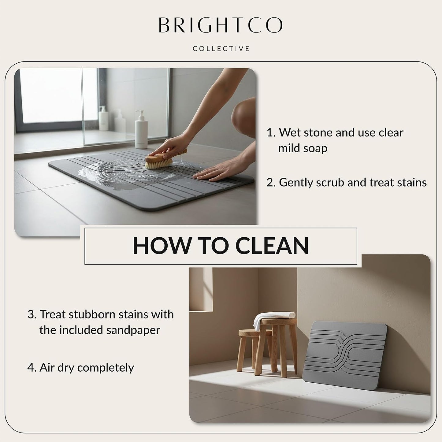 BrightCo XL Stone Bath Mat (30x17in) – Quick Dry Diatomaceous Earth Shower Rug, Super Absorbent Hard Foot Pad – Modern Anti-Slip Design for Bathroom Floor, Deep Charcoal (The Nexus, XL)