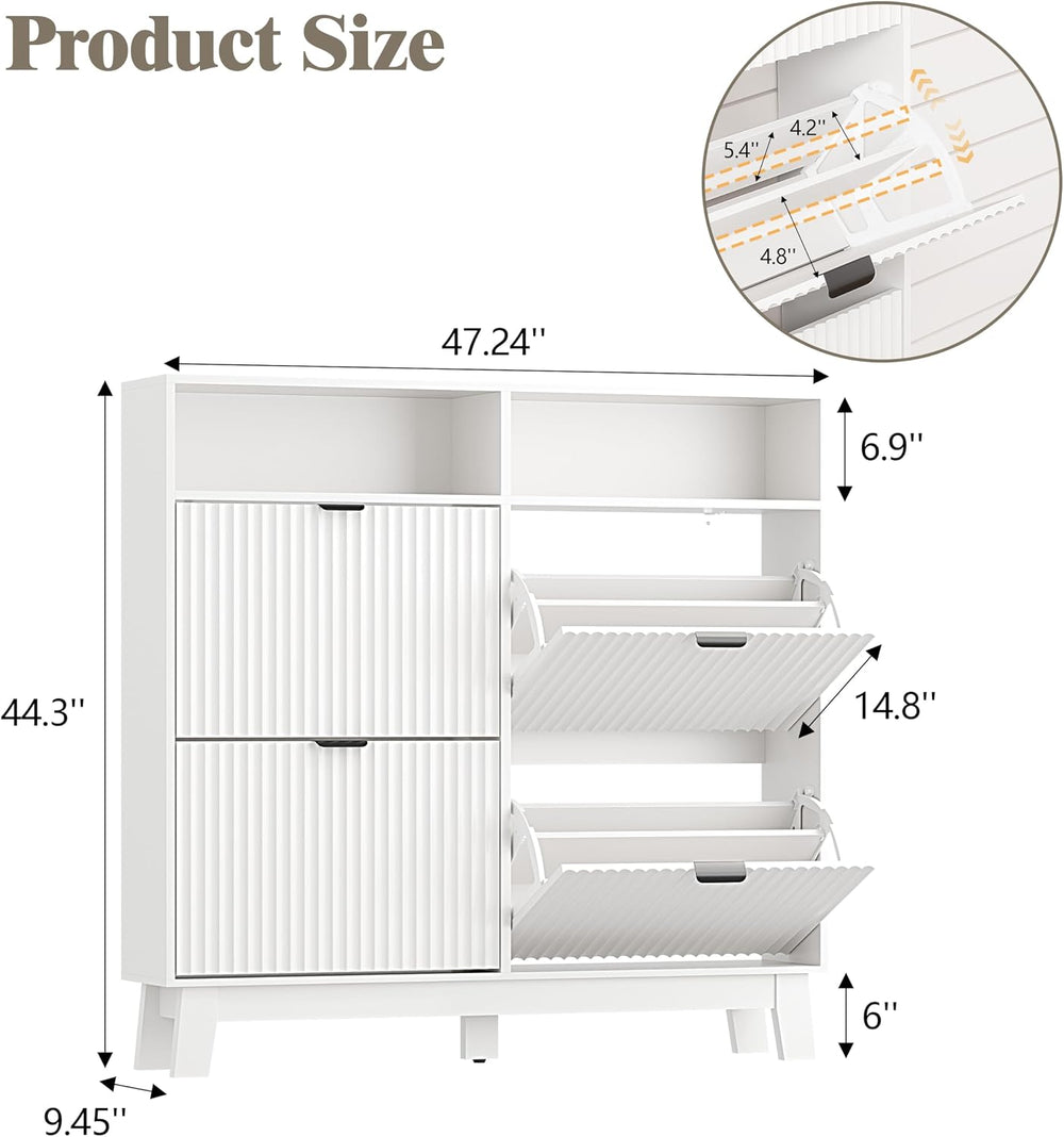 Shoe Cabinet Storage for Entryway with 4 Flip Drawers, Fluted Narrow Shoe Org...