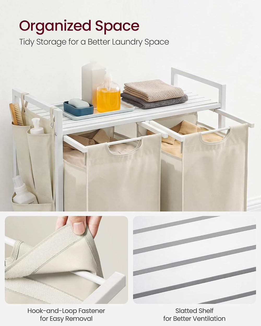 VASAGLE Laundry Hamper with Shelf, 2 Pull-Out Bags, 2 x 12.1 Gallons (46 L)