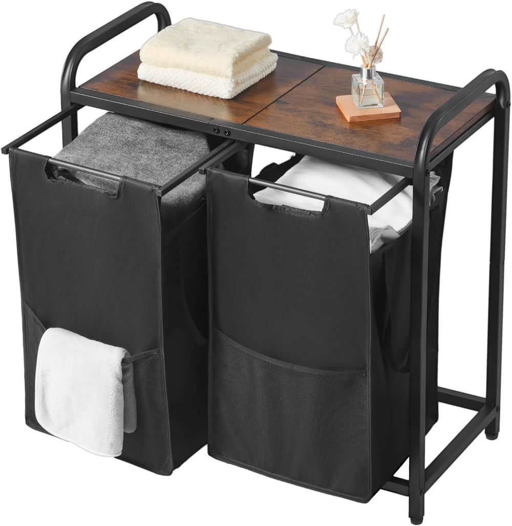 VEVOR 2 Section Laundry Sorter, Large Laundry Hamper with Metal Frame and Woo...