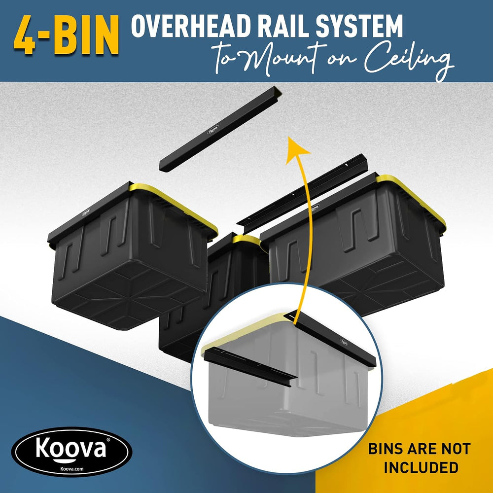 Koova Heavy-Duty Overhead Garage Storage Rack for 4 Bins. Adjustable Width, 1...