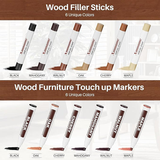 12 Colors Wood Filler Sticks Furniture Markers, Wood Floor Scratch Repair Kit - Image 2