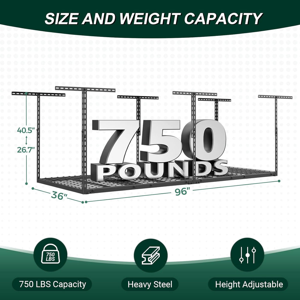 3x8 FT Overhead Garage Storage Rack,750LBS Weight Capacity