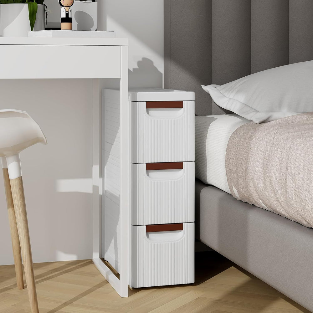 LDAILY 3 Drawer Narrow Storage Cabinet, Slim Bathroom Storage Cabinet with Pu...