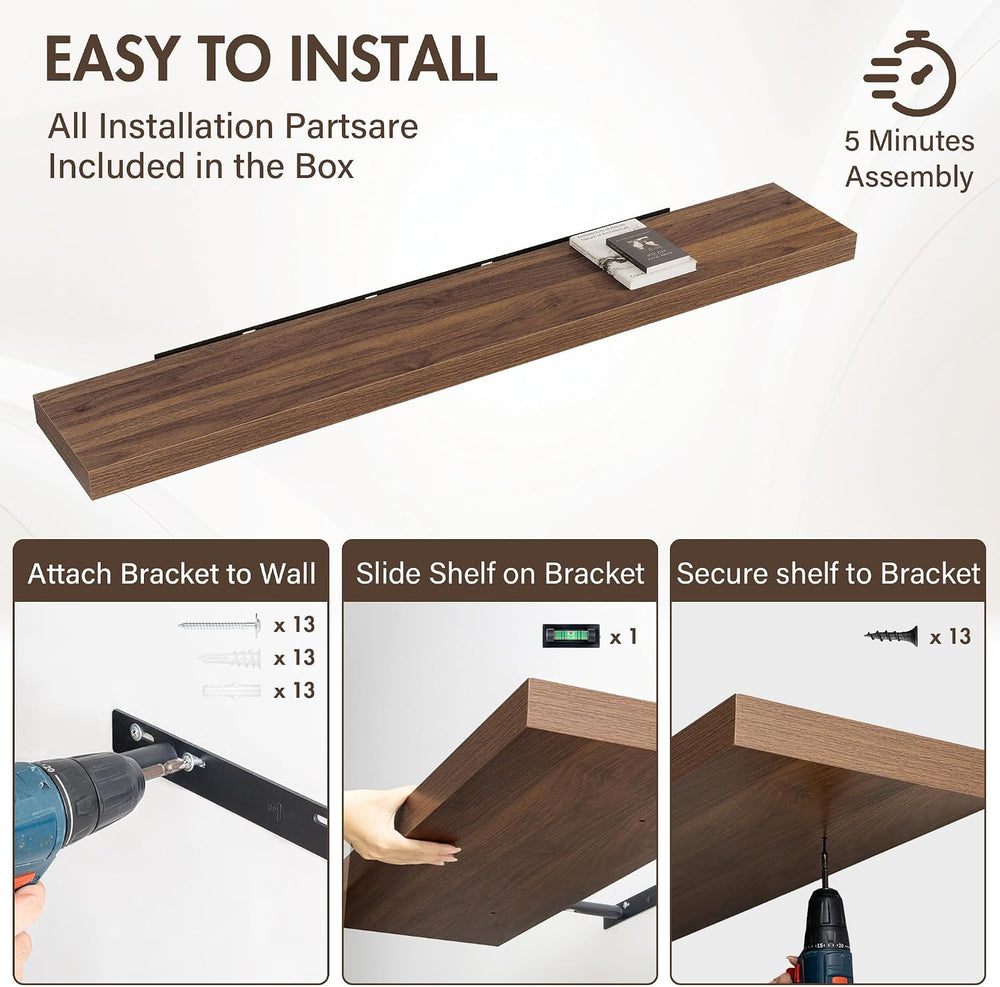 Acovy 72 Inch Floating Shelves, 12" Deep Floating Shelf Wall Mounted, 72...