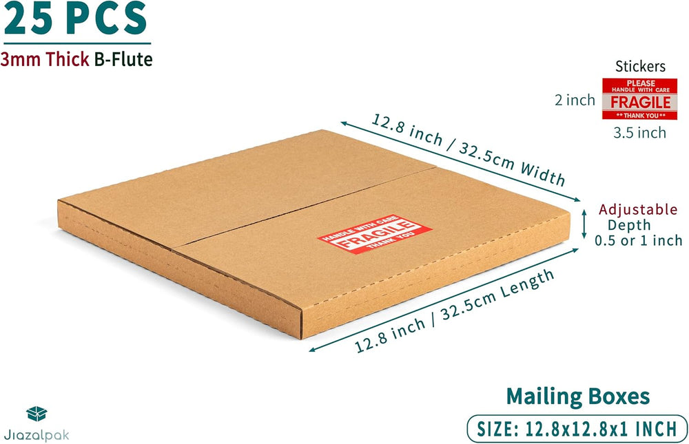 12-inch Vinyl Record Shipping Boxes, 12.8x12.8x1 inch, 25-Pack