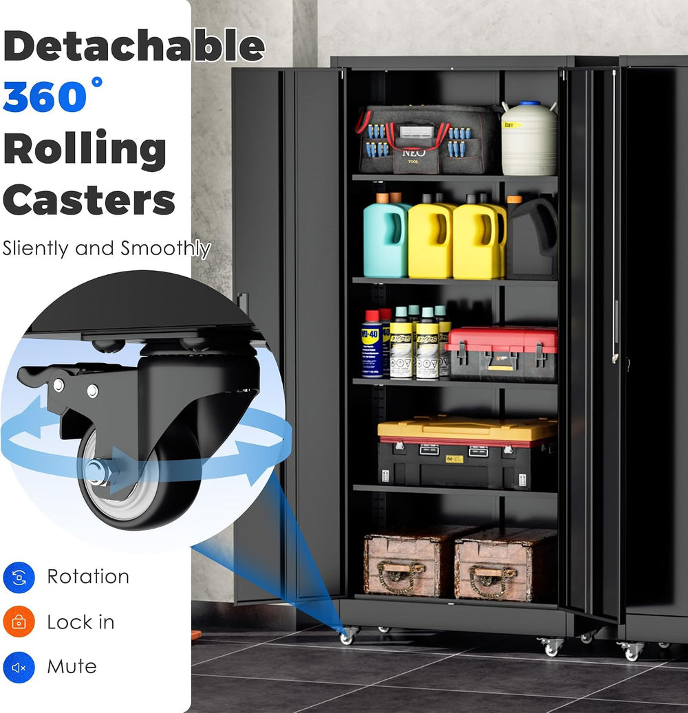 INTERGREAT Metal Storage Cabinet with Wheels, 72" Garage Storage Cabinet...