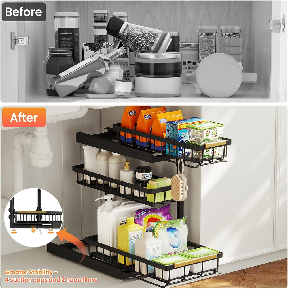 Under Sink Organizer and Storage for Bathroom and Kitchen - 2 Pack 3 Tier