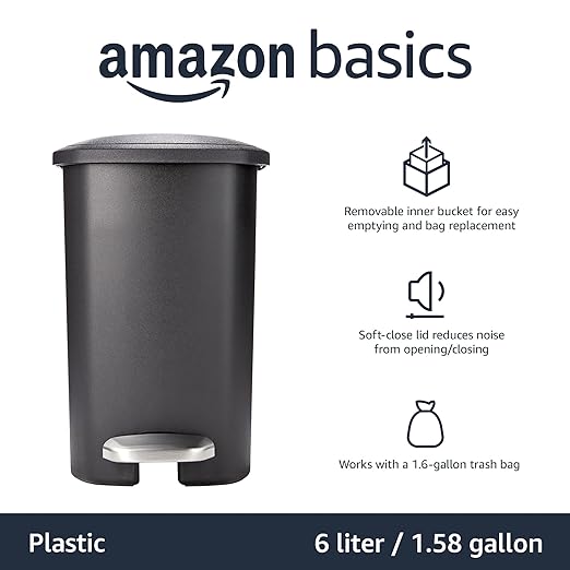 Amazon Basics Compact Plastic Bathroom Trash Can - Image 2