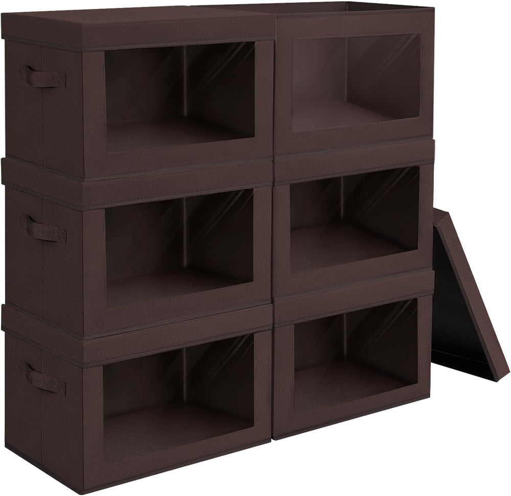 Homsorout Brown Fabric Storage Bins with Lids - 6 Pack Modern Lidded-Home Sto...