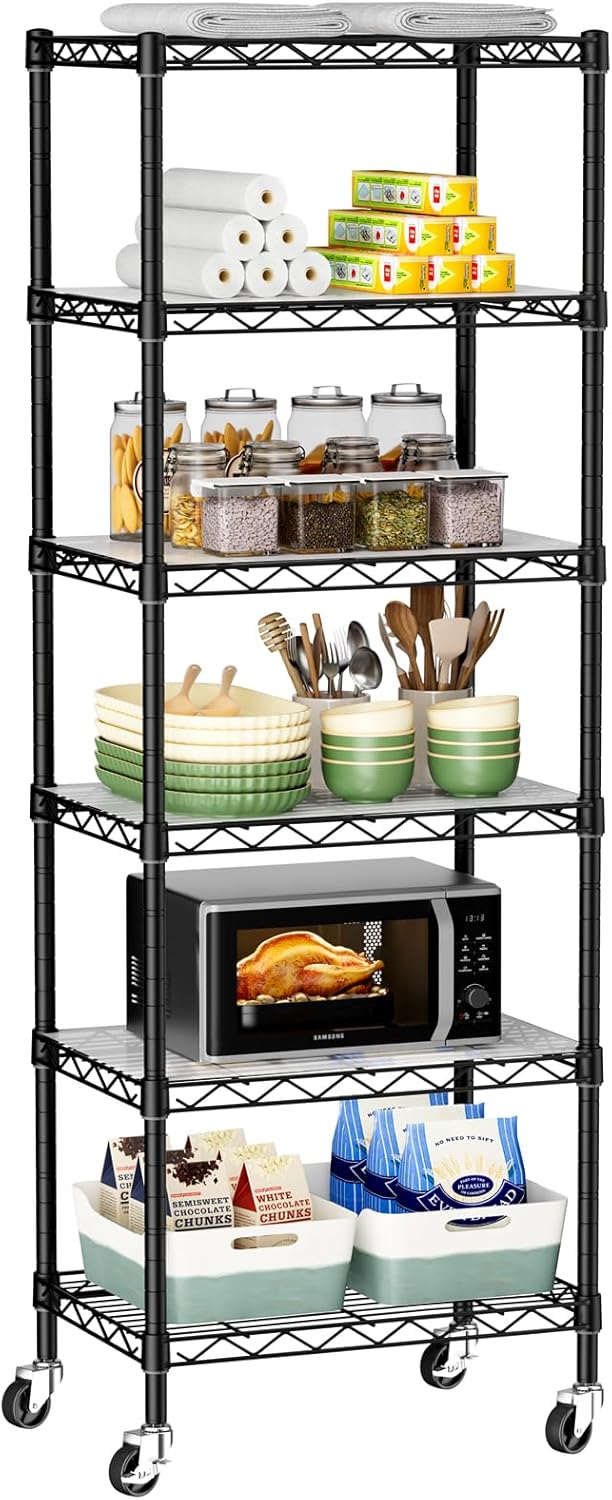 Golpart Small Shelves Storage Wire Metal Adjustable Shelf Unit with Wheels