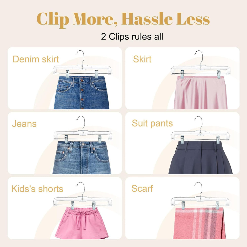 HOUSE DAY 100 Pack Plastic Skirt Hangers, 14'' Non Slip Clip Hangers