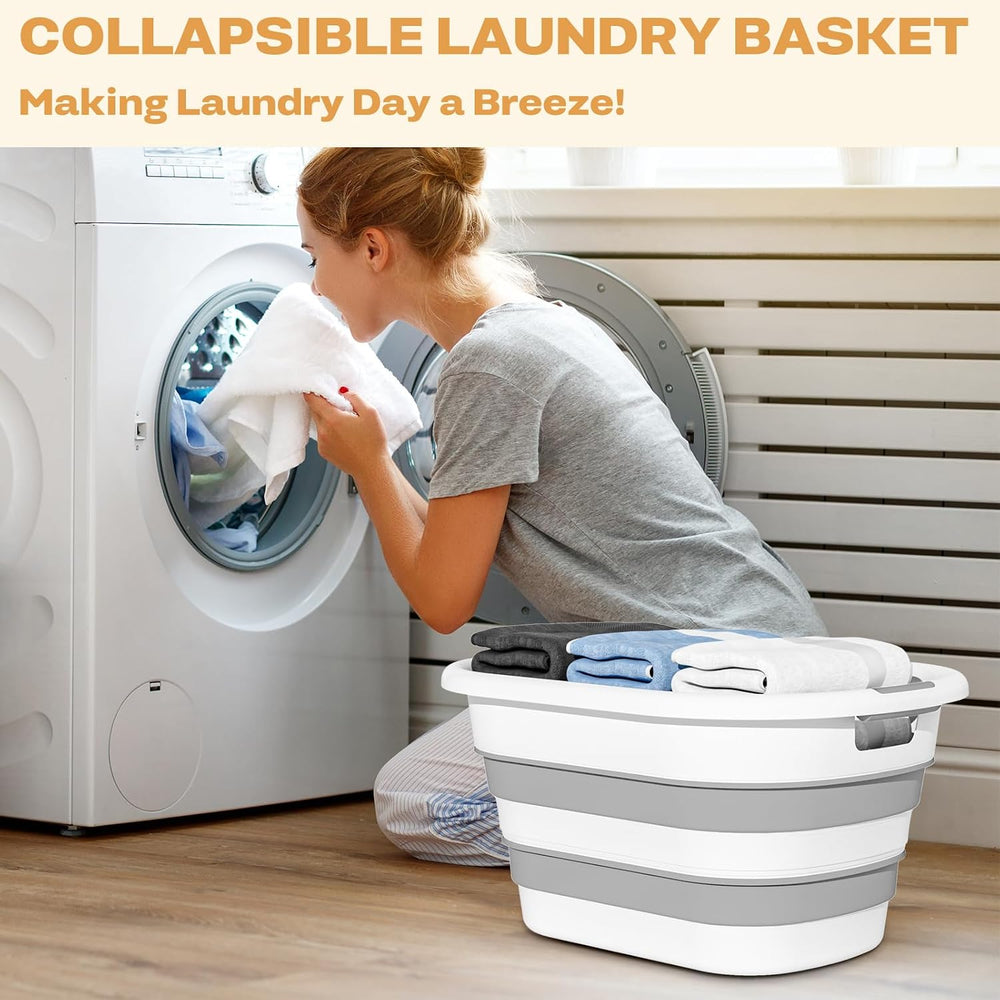OOAMBB 43L Collapsible Laundry Baskets Plastic (Blue+Grey, 2 Packs)