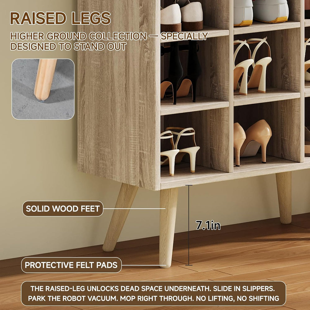 5 Tiers Wood Shoe Rack with Legs, Stackable Shoe Cubby with 2 Storage Shelves...