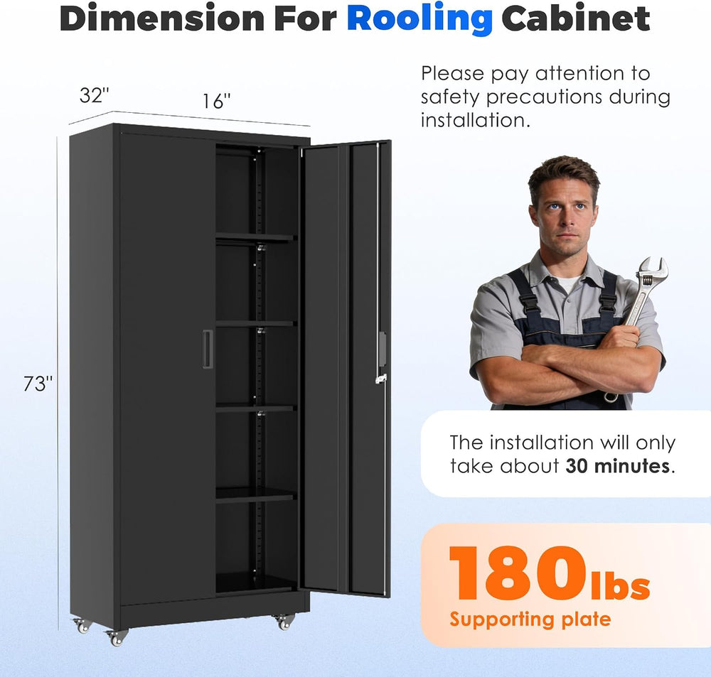 INTERGREAT Metal Storage Cabinet with Wheels, 72" Garage Storage Cabinet...