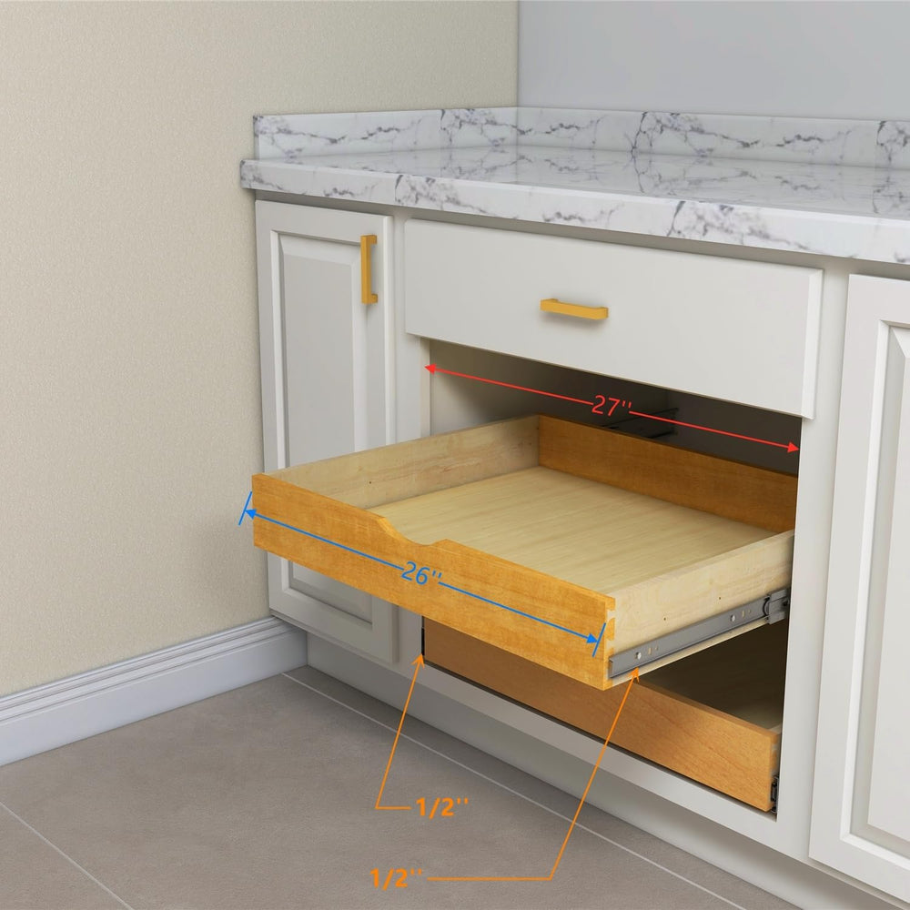 Solid Wood Pull Out Drawer 27" W × 21" D for Kitchen Cabinets, Roll...