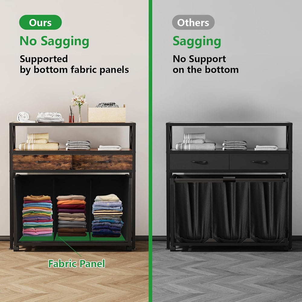 150L Laundry Sorter Hamper 3 Section with 2 Shelves & 2 Drawers