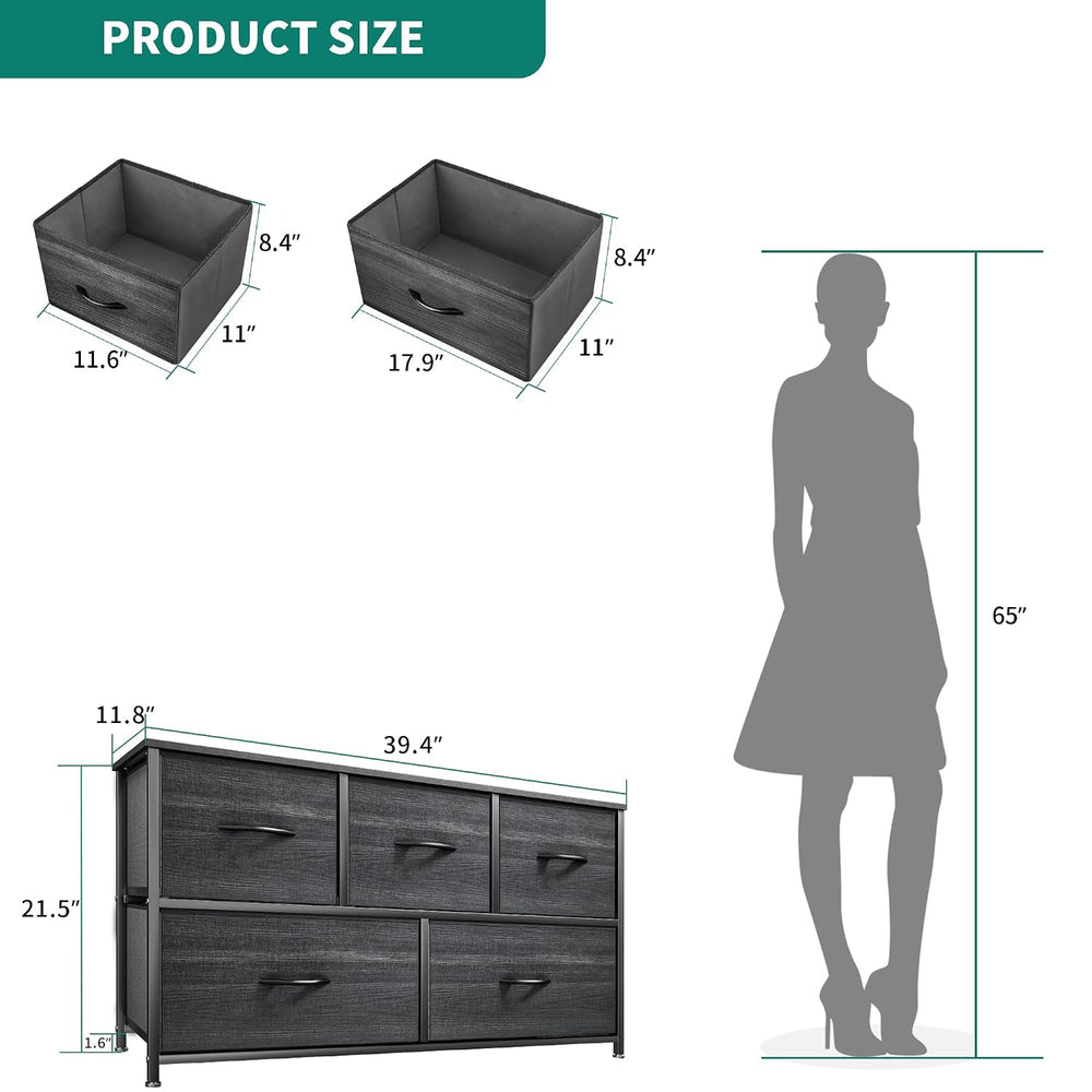 YITAHOME Dresser with 5 Drawers - Fabric Storage Tower, Organizer Unit for Be...